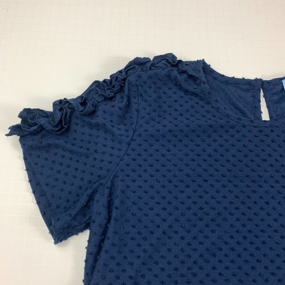 CeCe Navy Ruffle Sleeve Blouse, Size S, EUC - Picture 2 of 9